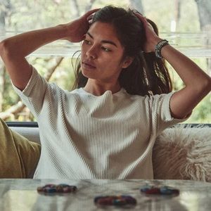 New Without Tags- Poudre Organic French Boutique Marjolaine Rib Tee Sz S Ivory